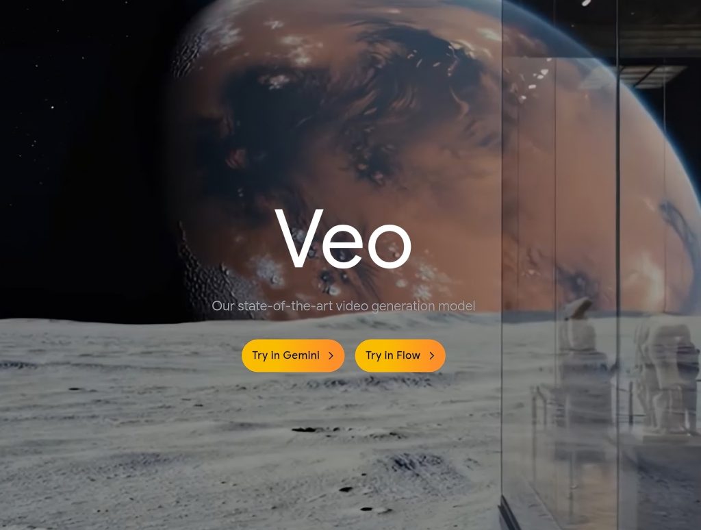 Screenshot of Veo homepage as Google makes its most powerful AI video creator, Veo 3, available for everyone to use on its Vertex AI platform.